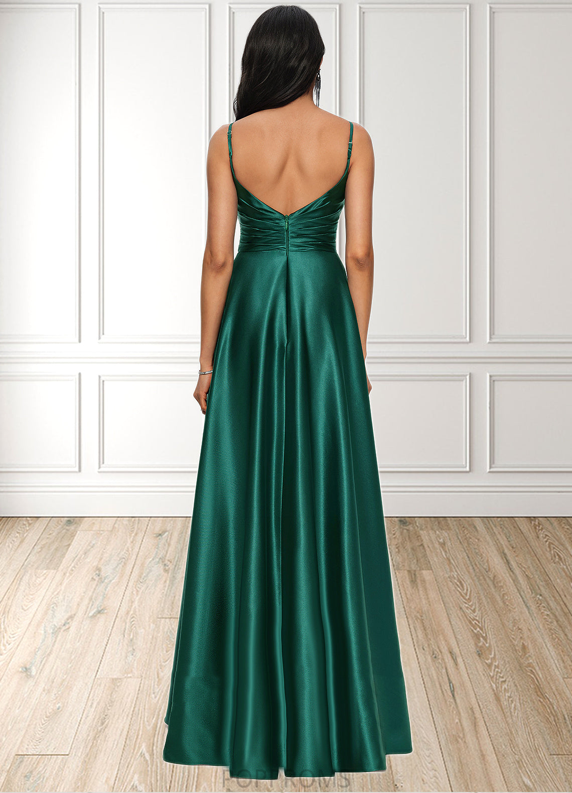 Jaylah A-line V-Neck Floor-Length Stretch Satin Prom Dresses PP6P0022211