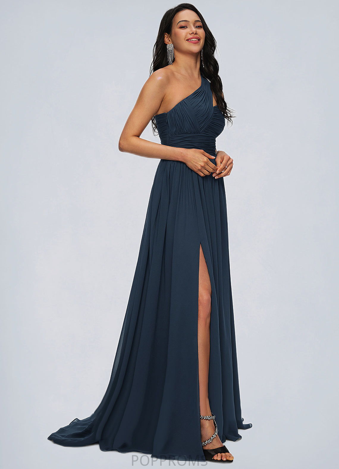 Cali A-line Asymmetrical Sweep Train Chiffon Prom Dresses With Pleated PP6P0022212