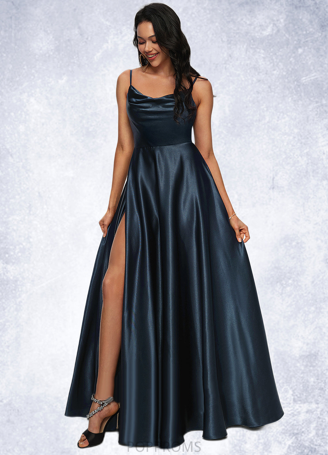 Cameron A-line Cowl Floor-Length Stretch Satin Prom Dresses PP6P0022216