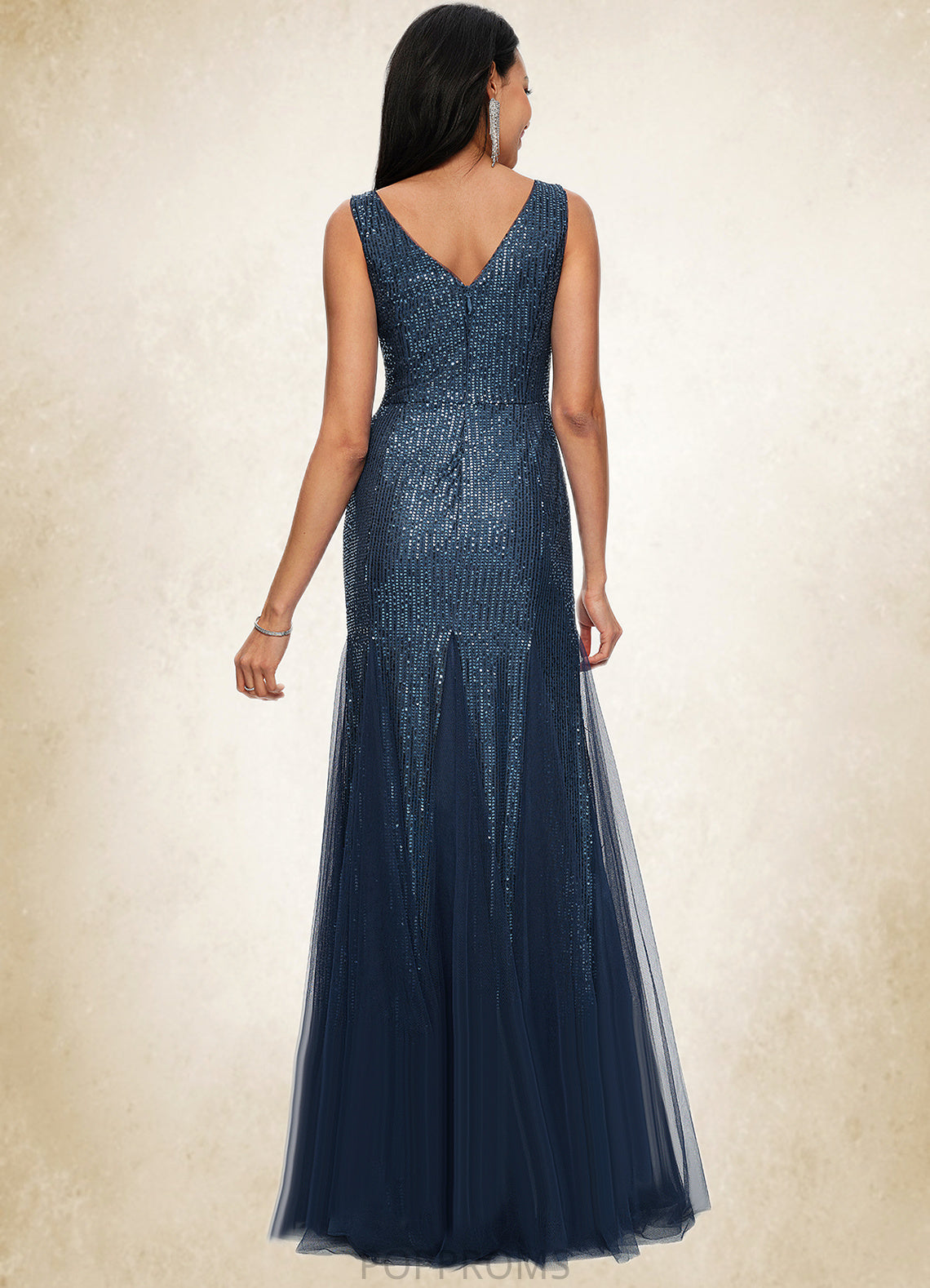 Zariah Sheath/Column V-Neck Floor-Length Sequin Prom Dresses PP6P0022218