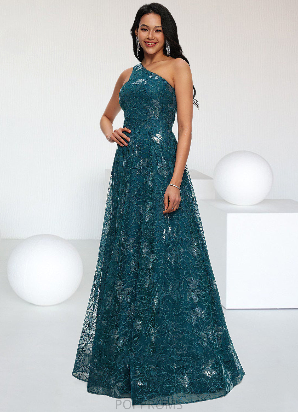 Amira A-line Asymmetrical Floor-Length Lace Prom Dresses With Sequins PP6P0022219