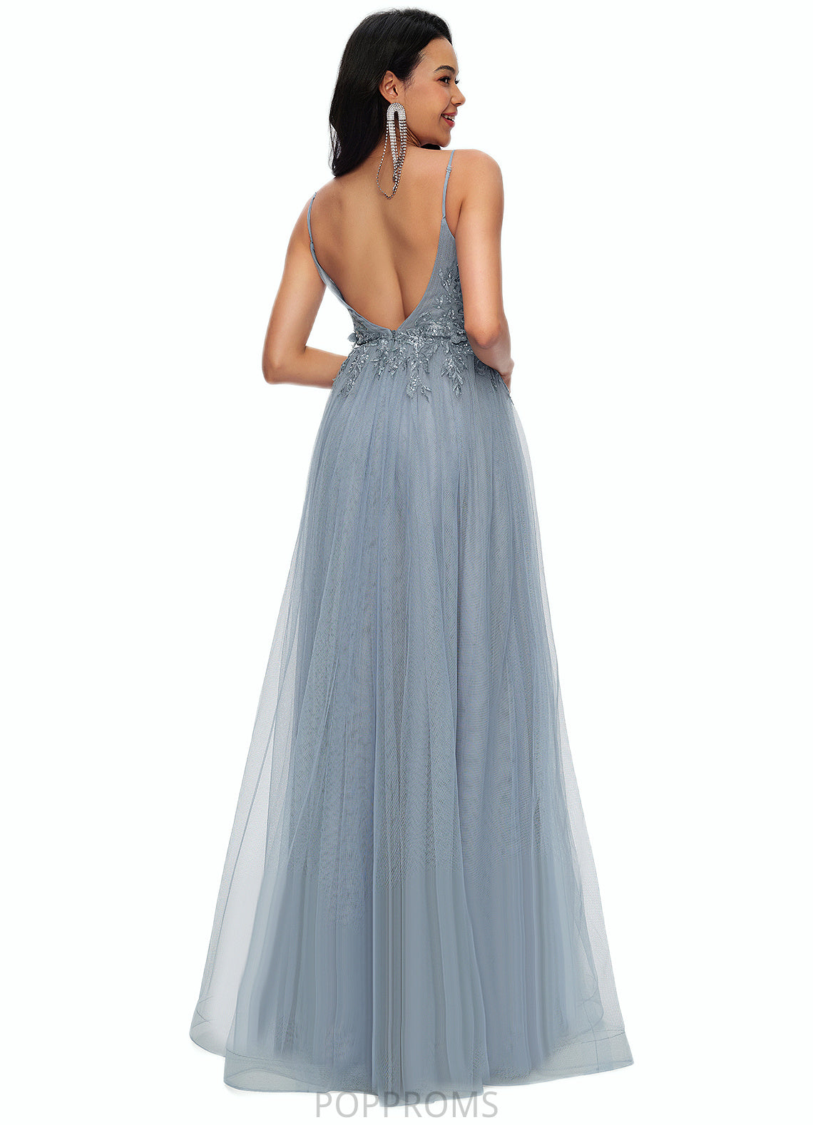 Luciana A-line V-Neck Floor-Length Tulle Prom Dresses With Appliques Lace Sequins PP6P0022223