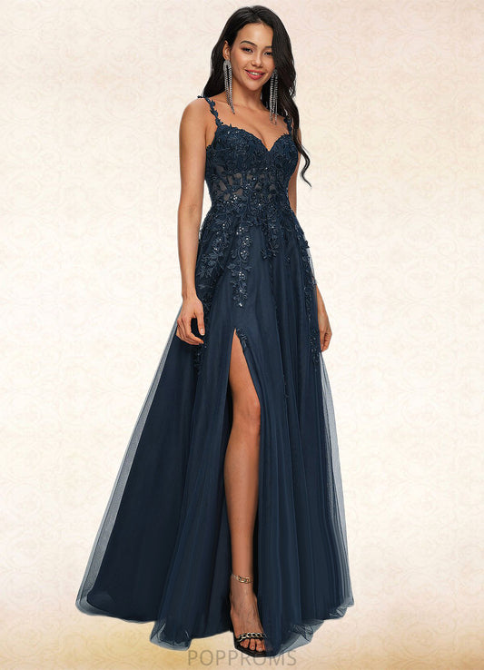 Clara A-line V-Neck Floor-Length Tulle Prom Dresses With Sequins PP6P0022224