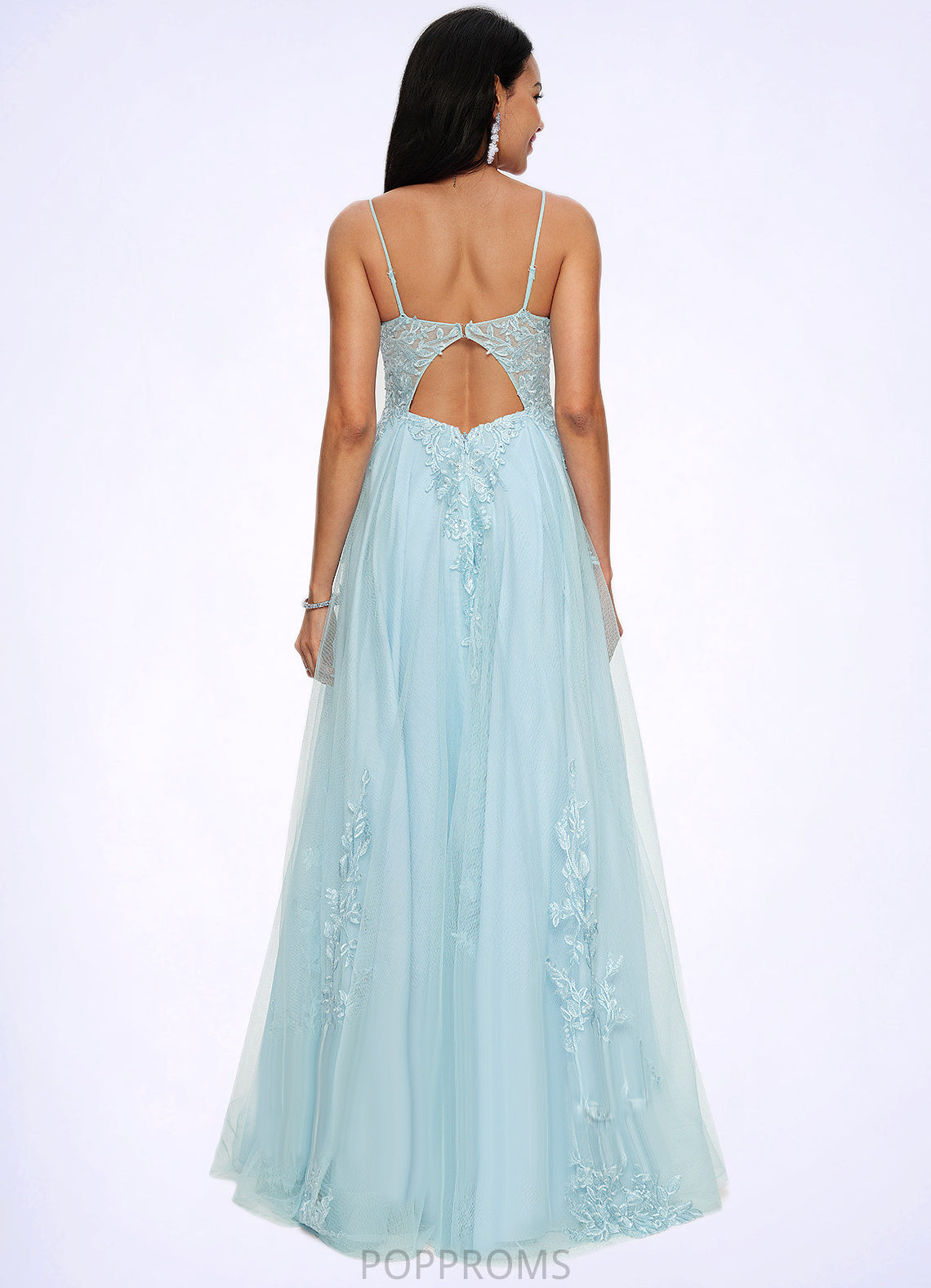 Nataly A-line V-Neck Floor-Length Tulle Prom Dresses With Rhinestone Appliques Lace Sequins PP6P0022225