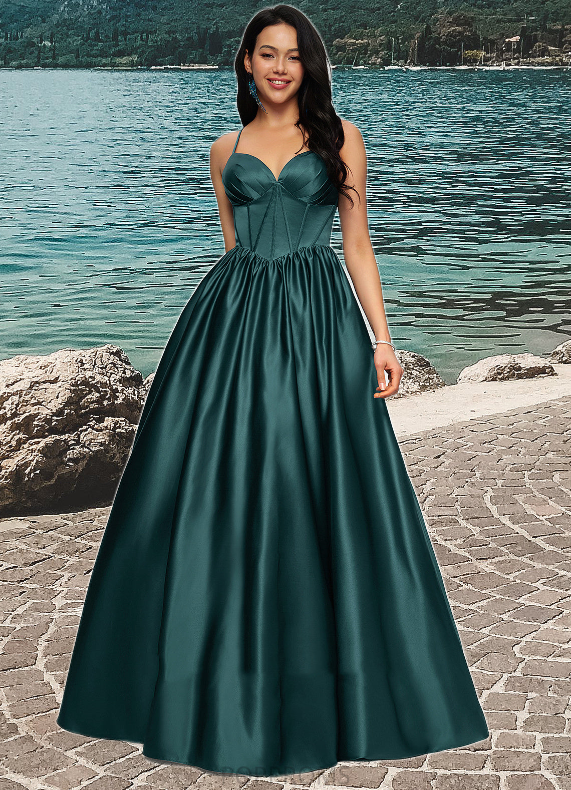 Chasity Ball-Gown/Princess V-Neck Floor-Length Satin Prom Dresses With Pleated PP6P0022230