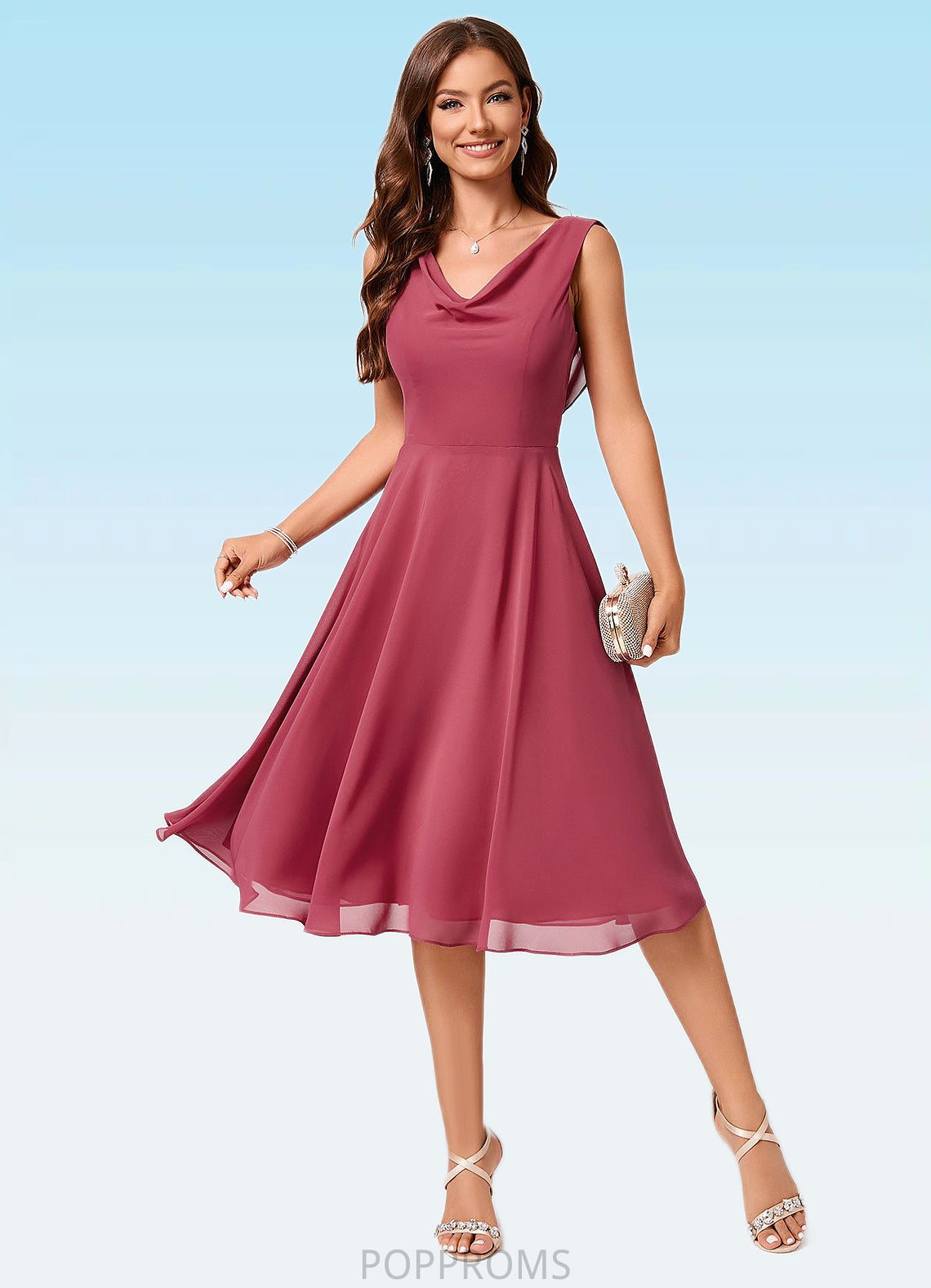 Margaret A-line Cowl Knee-Length Chiffon Cocktail Dress With Ruffle PP6P0022232