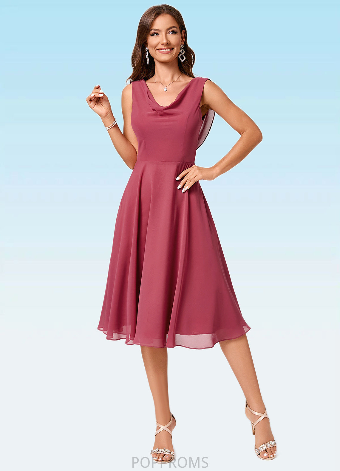 Margaret A-line Cowl Knee-Length Chiffon Cocktail Dress With Ruffle PP6P0022232