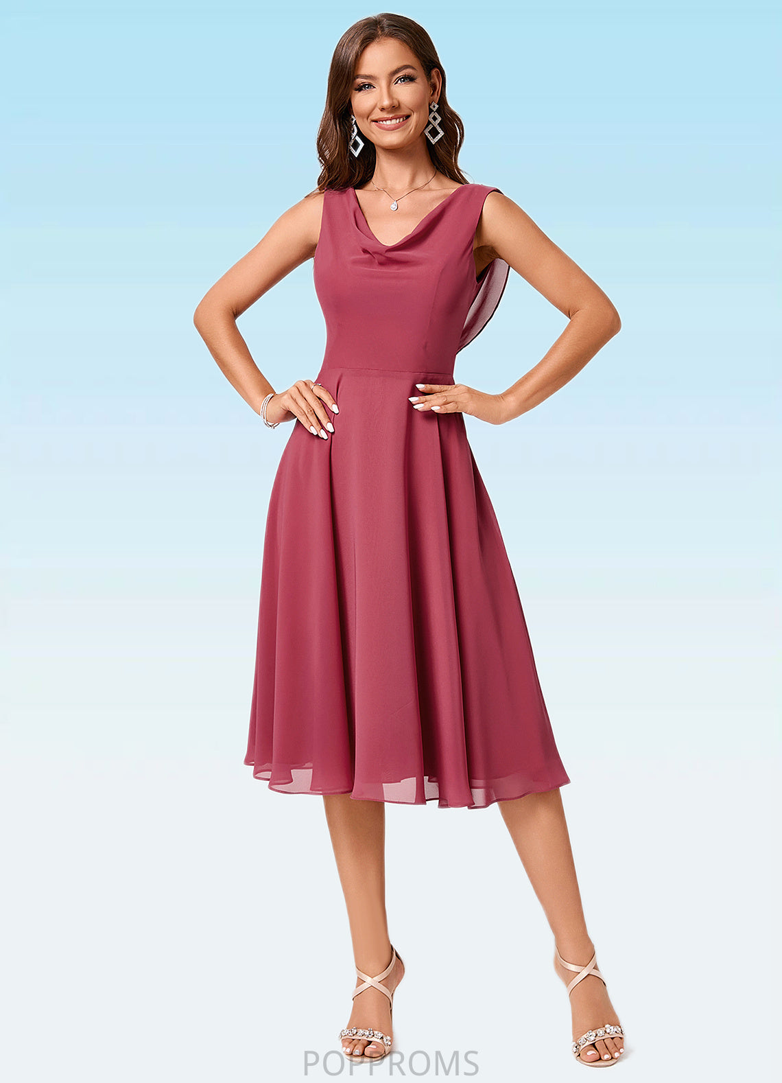 Margaret A-line Cowl Knee-Length Chiffon Cocktail Dress With Ruffle PP6P0022232