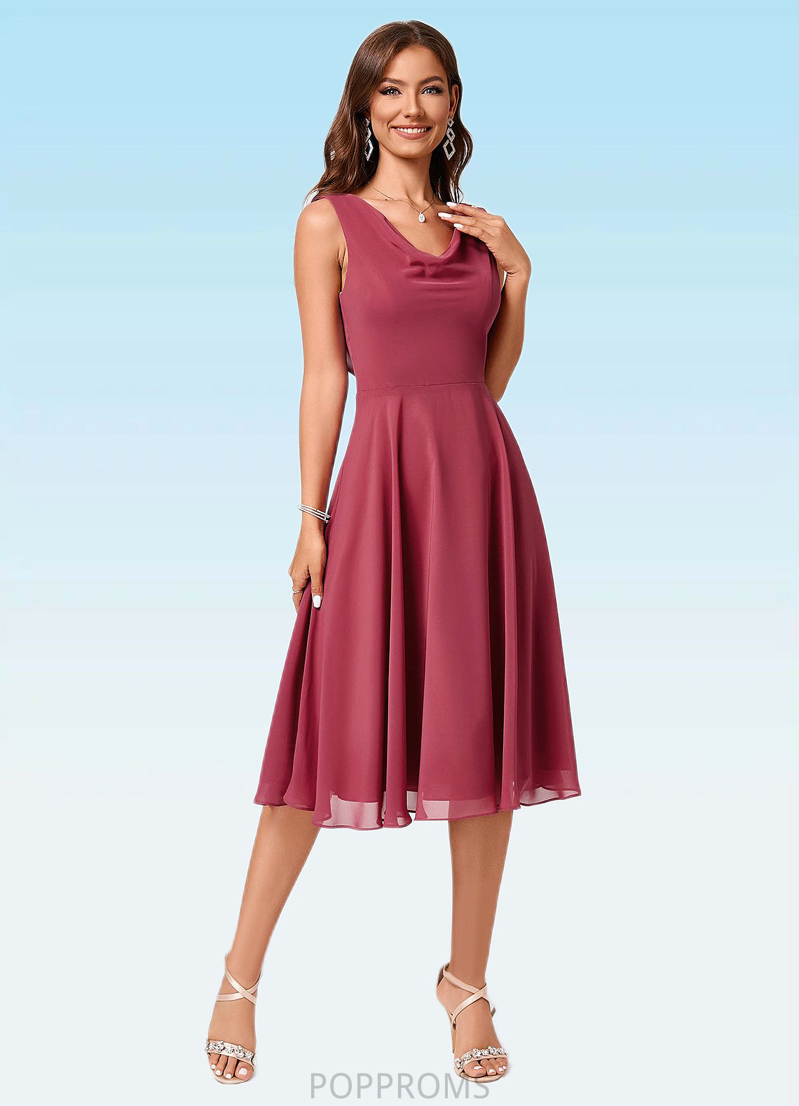 Margaret A-line Cowl Knee-Length Chiffon Cocktail Dress With Ruffle PP6P0022232