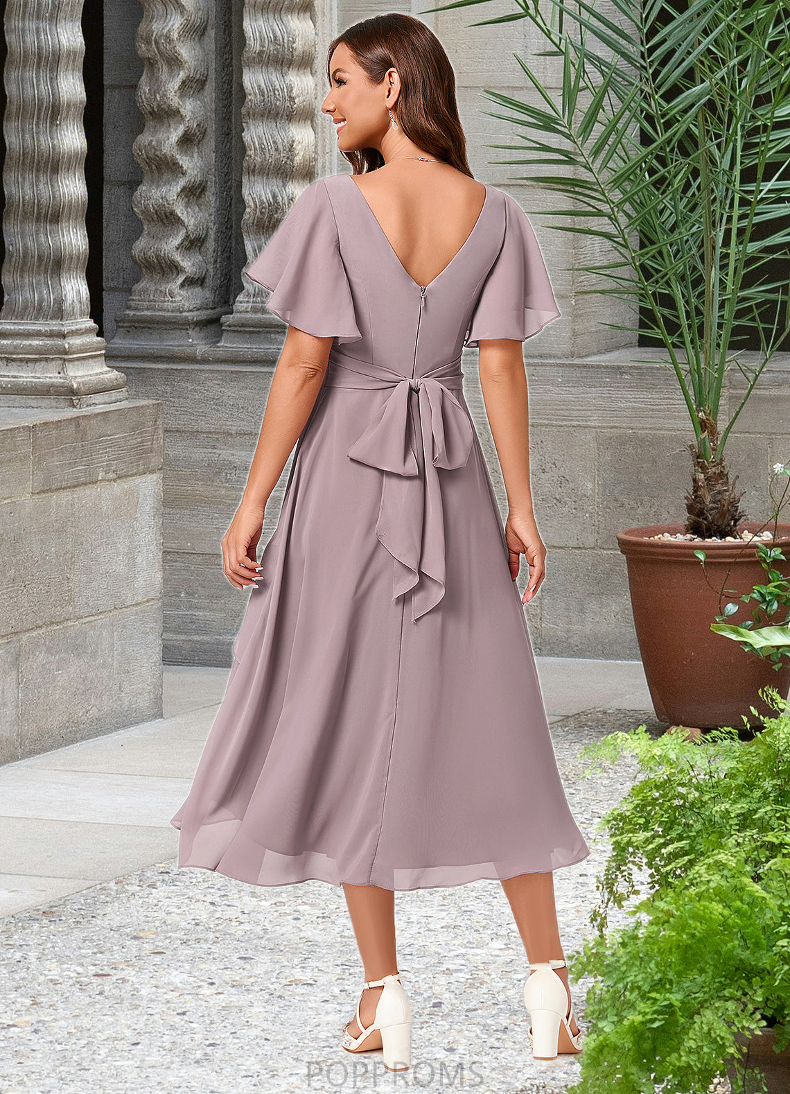 Rhianna A-line V-Neck Asymmetrical Chiffon Cocktail Dress With Cascading Ruffles Ruffle PP6P0022238