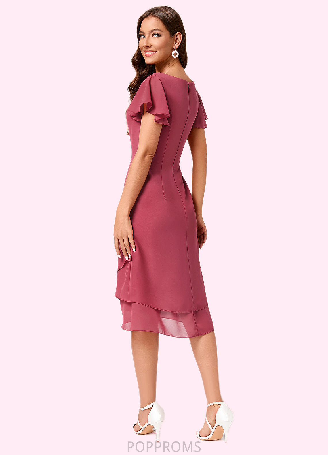 Julie A-line Cowl Knee-Length Chiffon Cocktail Dress With Ruffle PP6P0022243