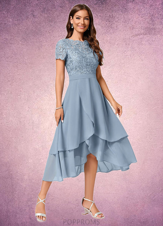 Caitlyn A-line Scoop Asymmetrical Chiffon Lace Cocktail Dress PP6P0022246