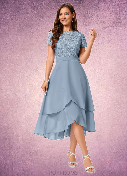 Caitlyn A-line Scoop Asymmetrical Chiffon Lace Cocktail Dress PP6P0022246