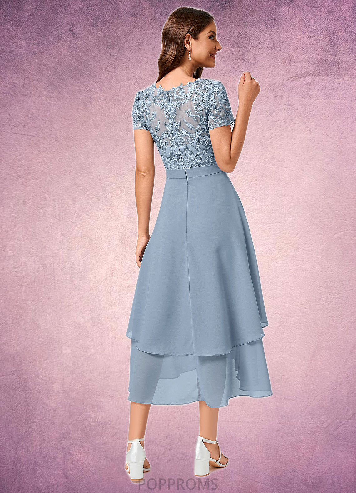 Caitlyn A-line Scoop Asymmetrical Chiffon Lace Cocktail Dress PP6P0022246