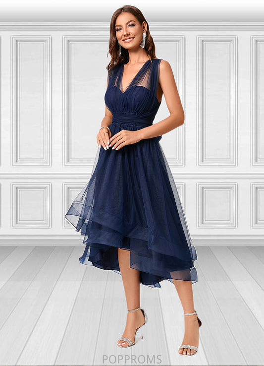 Teagan A-line Halter One Shoulder V-Neck Asymmetrical Tulle Cocktail Dress PP6P0022254