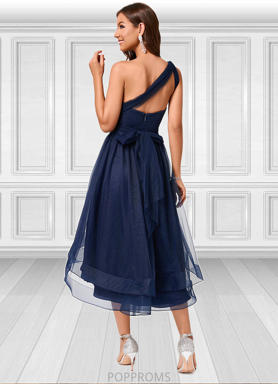 Teagan A-line Halter One Shoulder V-Neck Asymmetrical Tulle Cocktail Dress PP6P0022254