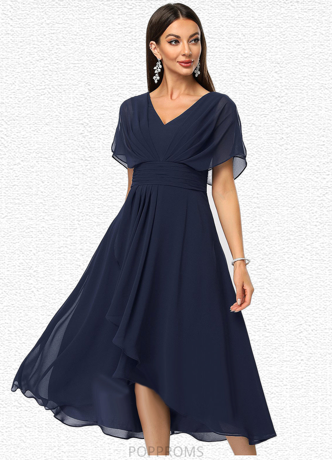 Christine A-line V-Neck Asymmetrical Chiffon Cocktail Dress With Cascading Ruffles PP6P0022263