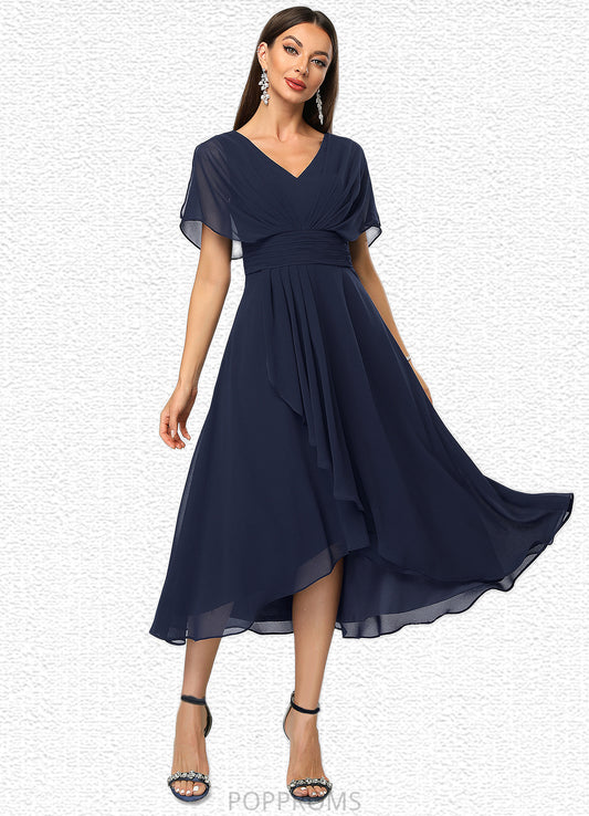 Christine A-line V-Neck Asymmetrical Chiffon Cocktail Dress With Cascading Ruffles PP6P0022263