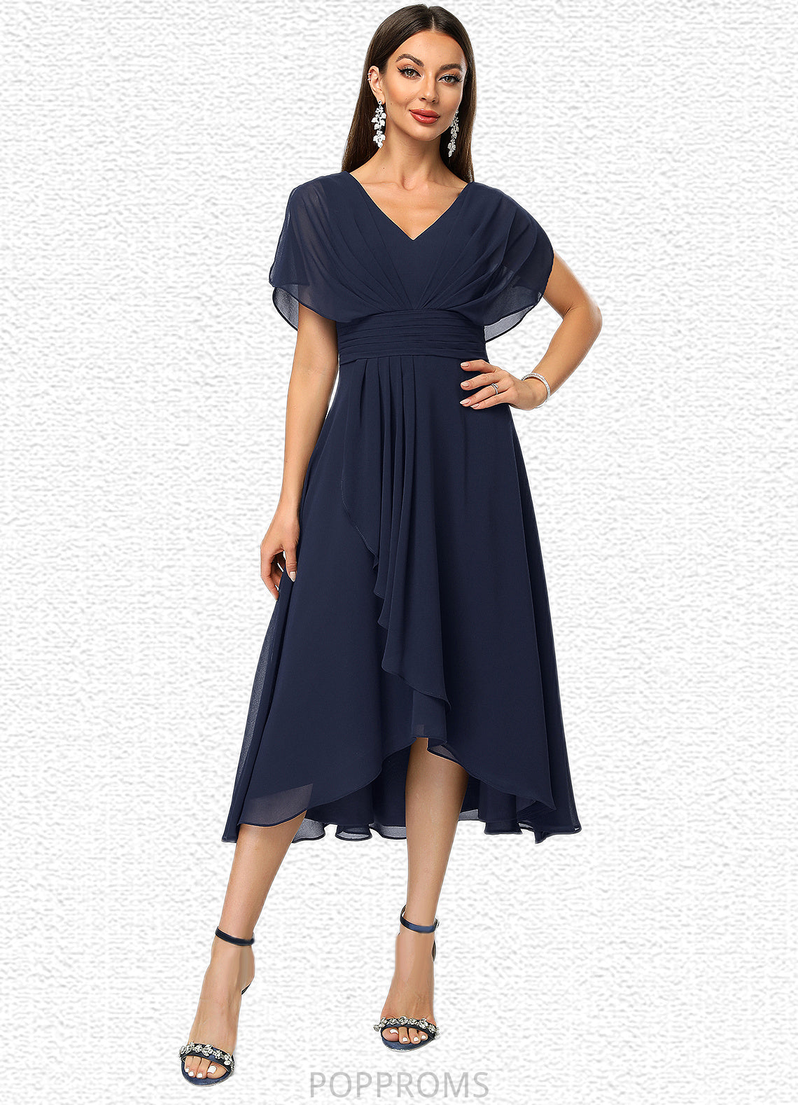 Christine A-line V-Neck Asymmetrical Chiffon Cocktail Dress With Cascading Ruffles PP6P0022263