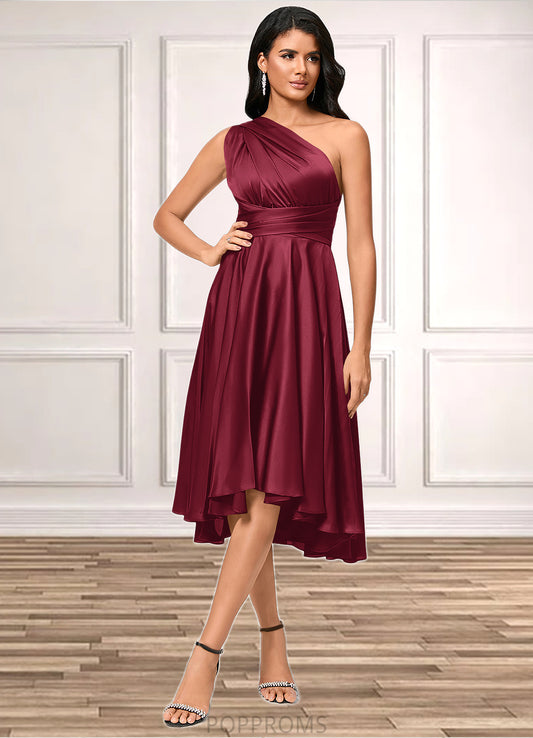 Libby A-line Halter One Shoulder V-Neck Asymmetrical Silky Satin Cocktail Dress With Ruffle PP6P0022280