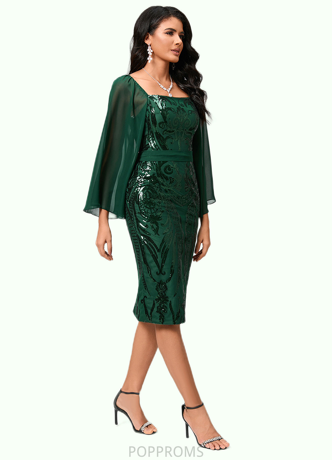 Sofia Sheath/Column Square Knee-Length Chiffon Lace Sequin Cocktail Dress PP6P0022281