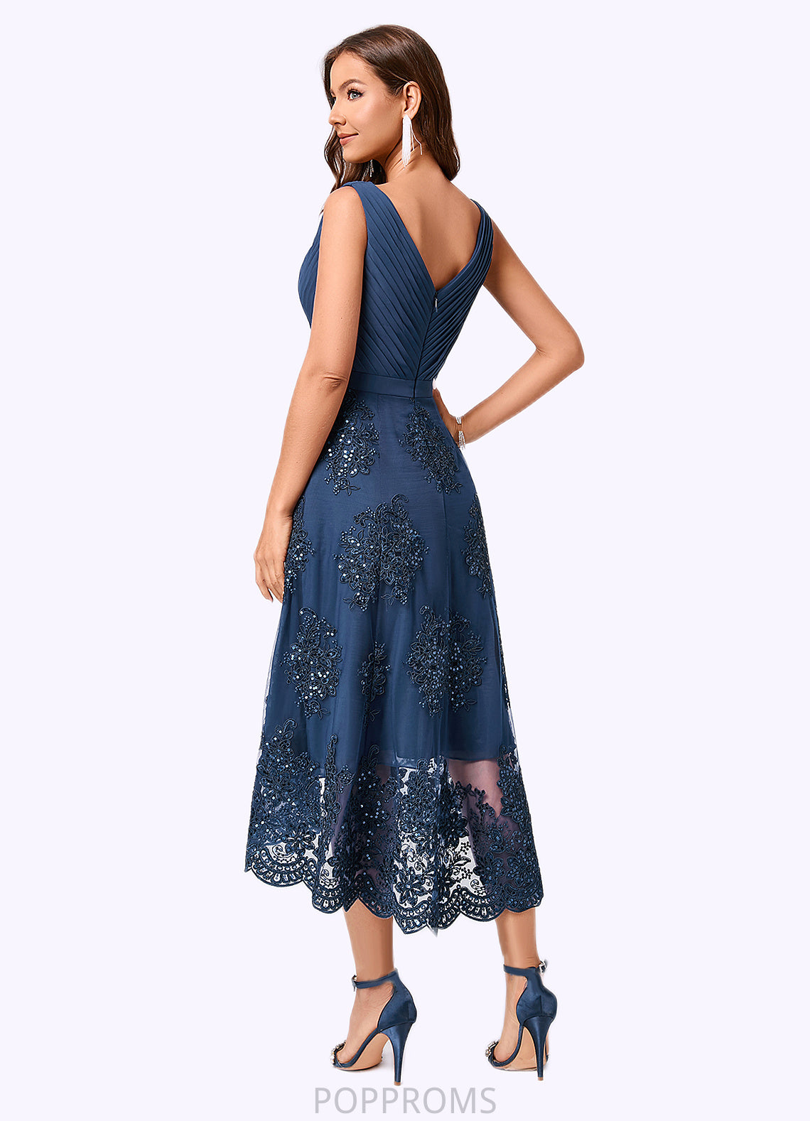 Kathryn A-line V-Neck Asymmetrical Chiffon Lace Sequin Cocktail Dress With Pleated Sequins PP6P0022288