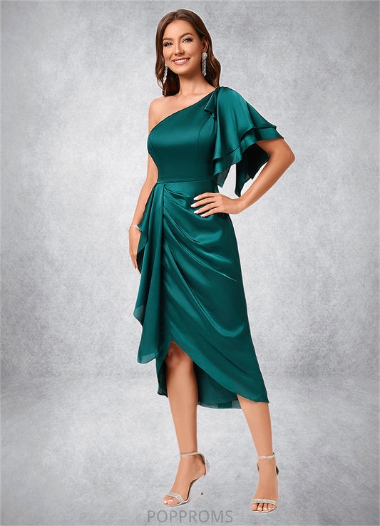 Genesis Sheath/Column One Shoulder Asymmetrical Silky Satin Cocktail Dress With Ruffle PP6P0022293