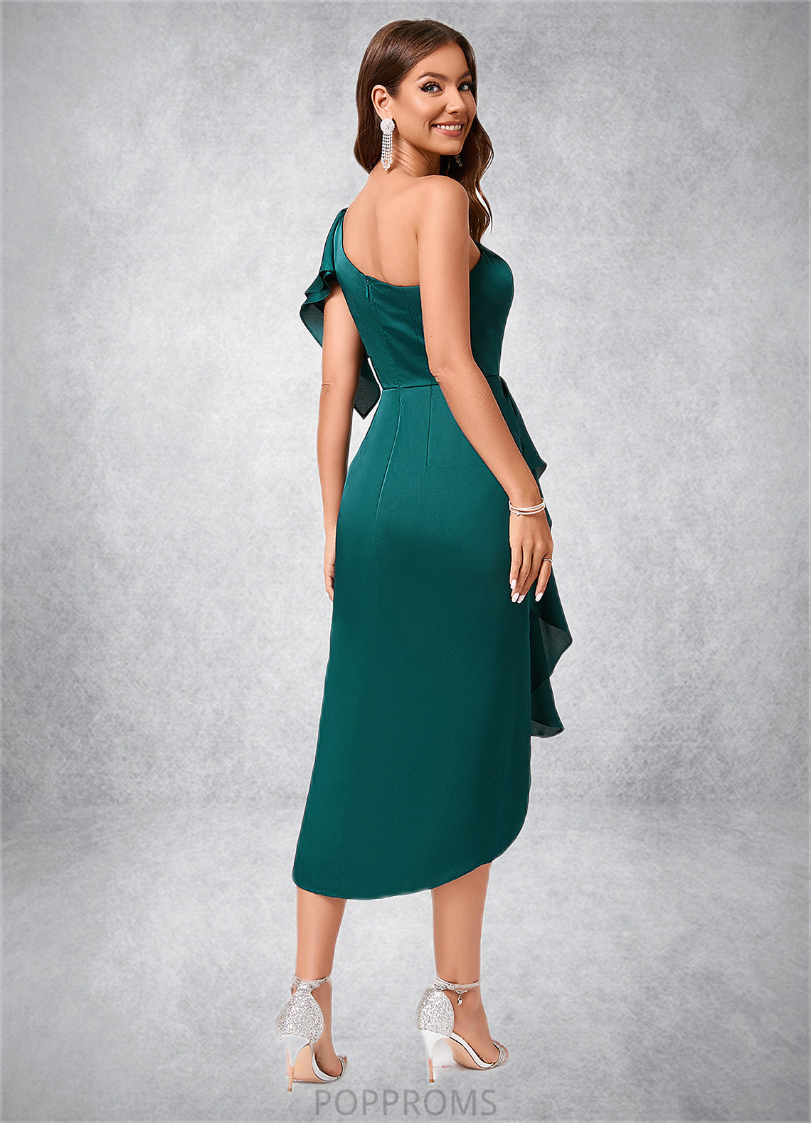 Genesis Sheath/Column One Shoulder Asymmetrical Silky Satin Cocktail Dress With Ruffle PP6P0022293