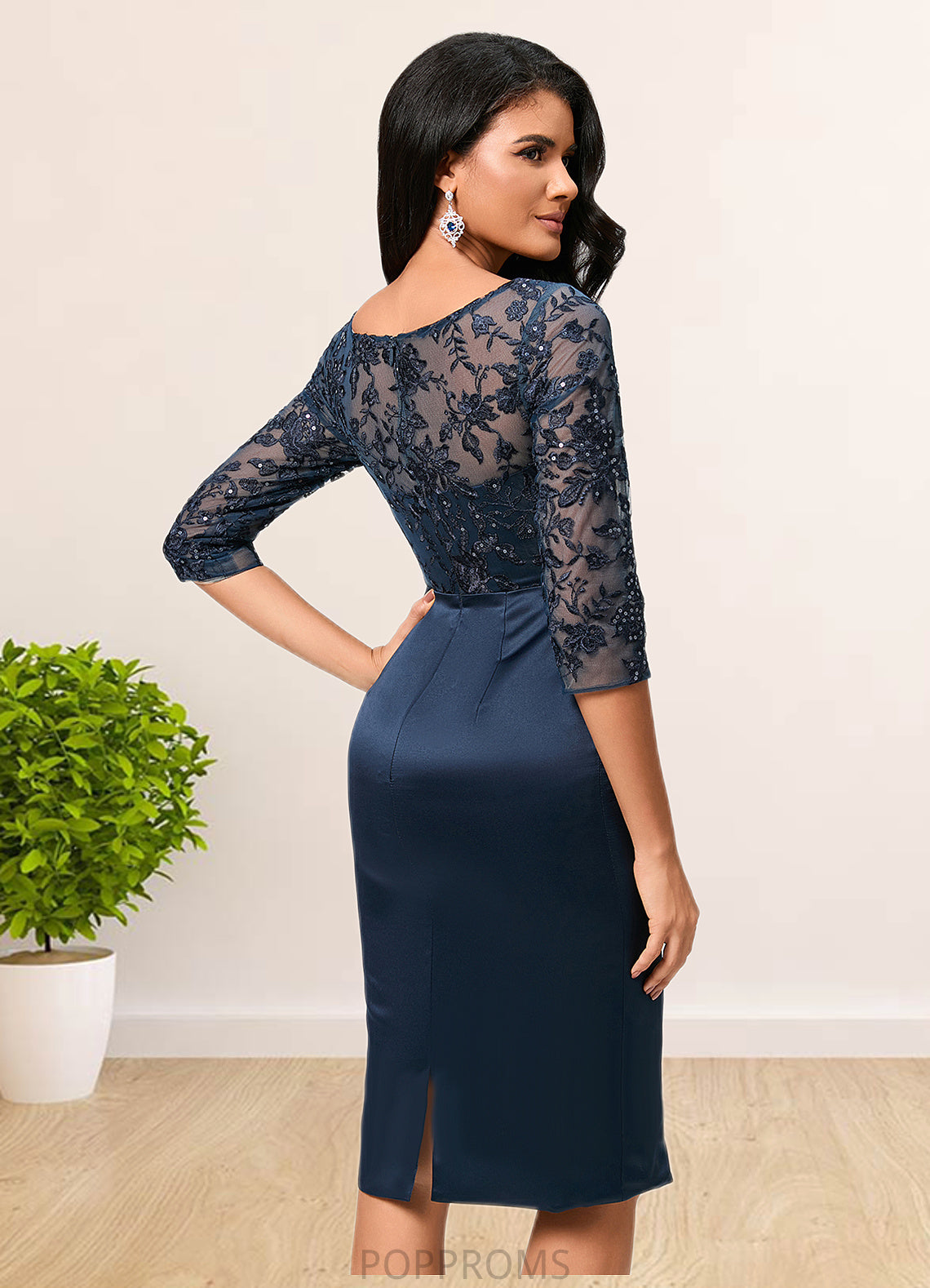 Paulina Bodycon Scoop Knee-Length Lace Satin Cocktail Dress With Sequins PP6P0022295