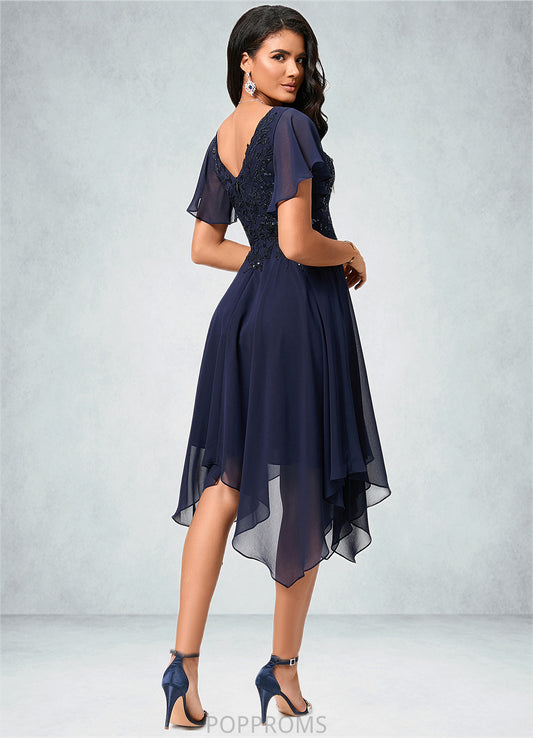 Emma A-line V-Neck Tea-Length Chiffon Cocktail Dress With Sequins PP6P0022296