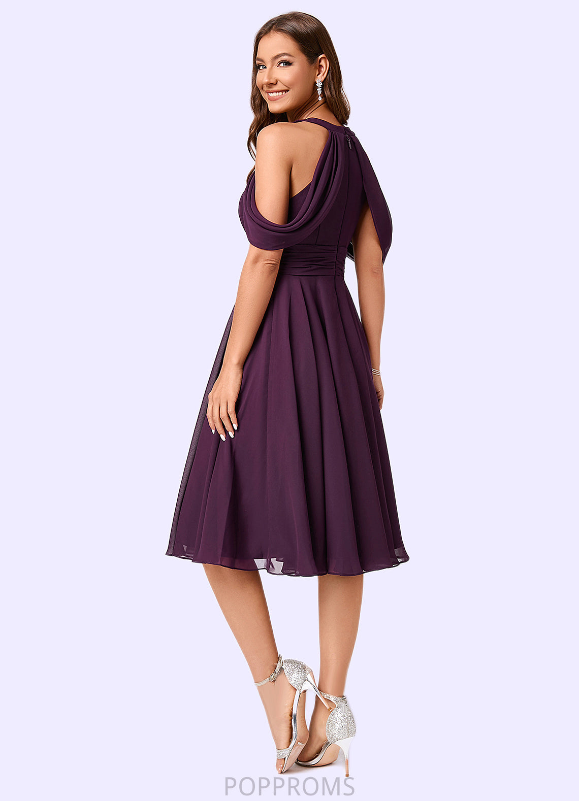 Jordan A-line Cold Shoulder Scoop Knee-Length Chiffon Cocktail Dress With Ruffle PP6P0022302