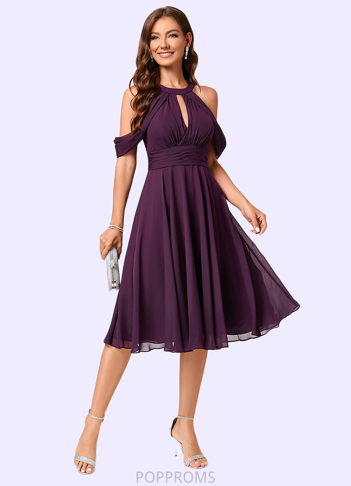 Jordan A-line Cold Shoulder Scoop Knee-Length Chiffon Cocktail Dress With Ruffle PP6P0022302