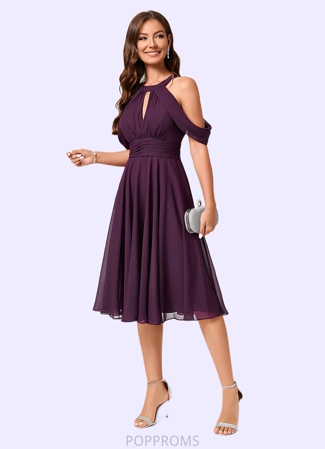 Jordan A-line Cold Shoulder Scoop Knee-Length Chiffon Cocktail Dress With Ruffle PP6P0022302