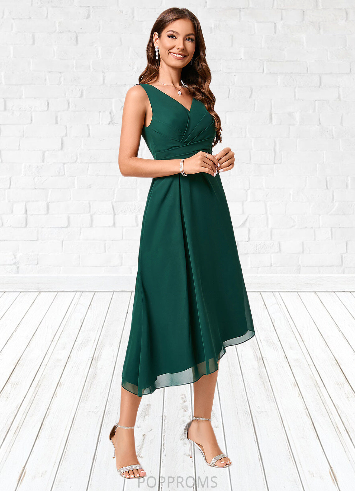 Annika A-line V-Neck Tea-Length Chiffon Cocktail Dress PP6P0022304