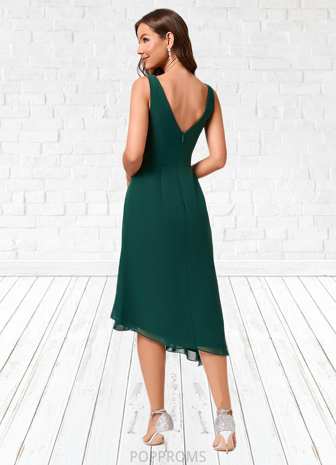 Annika A-line V-Neck Tea-Length Chiffon Cocktail Dress PP6P0022304