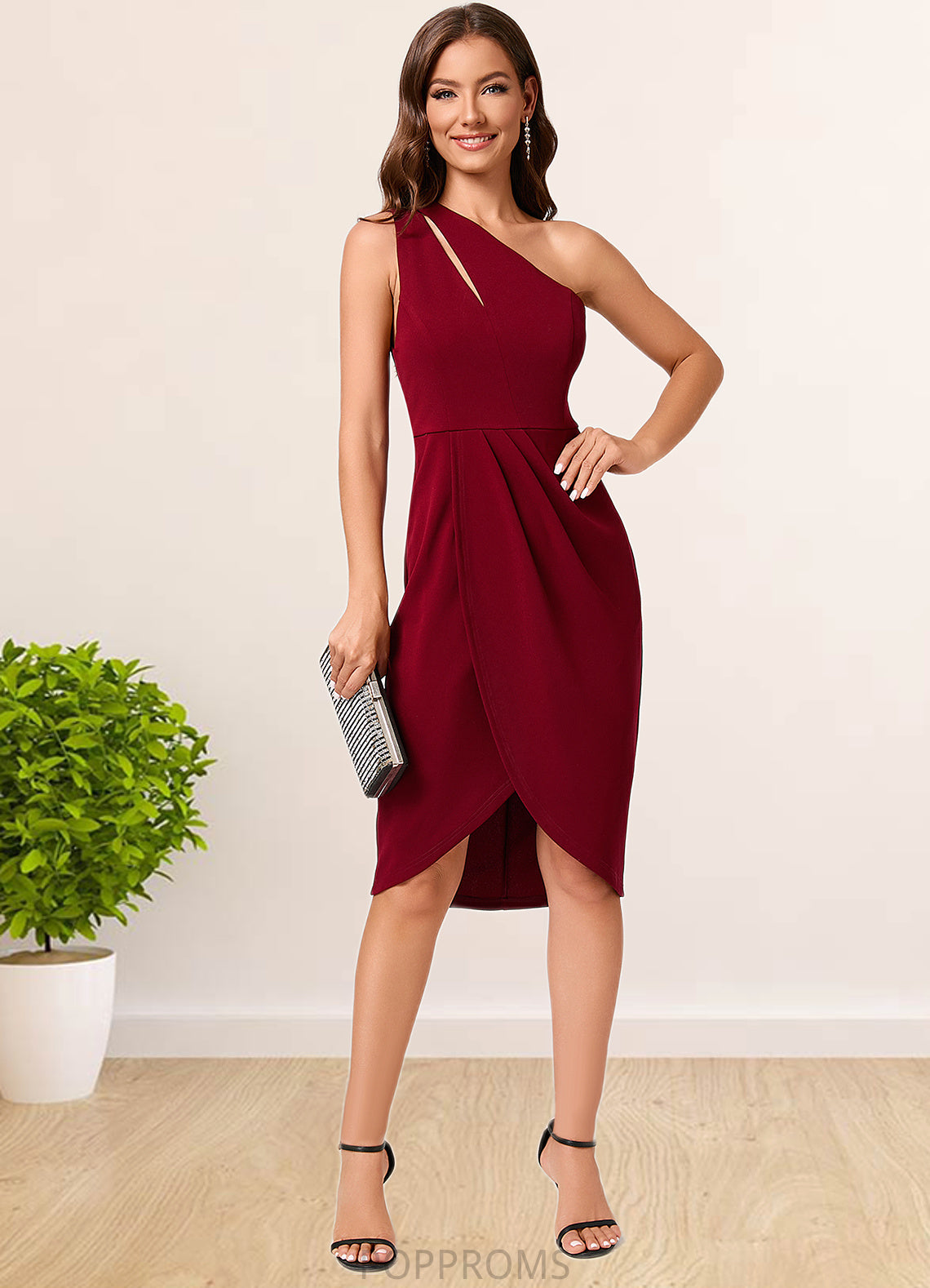 Raegan Sheath/Column One Shoulder Asymmetrical Stretch Crepe Cocktail Dress With Ruffle PP6P0022308