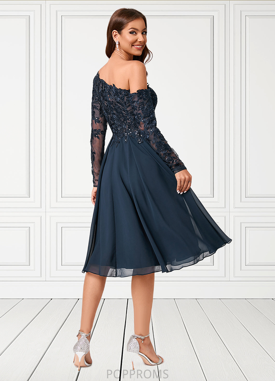 Abby A-line One Shoulder Knee-Length Chiffon Lace Sequin Cocktail Dress With Sequins PP6P0022310