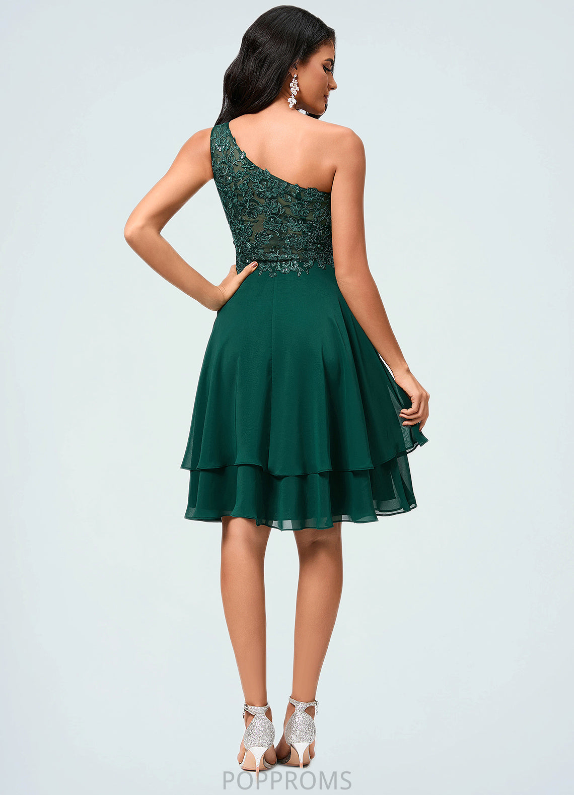 Christine A-line One Shoulder Knee-Length Chiffon Lace Cocktail Dress With Sequins PP6P0022313