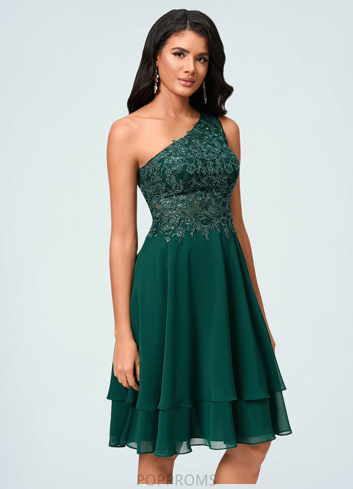 Christine A-line One Shoulder Knee-Length Chiffon Lace Cocktail Dress With Sequins PP6P0022313