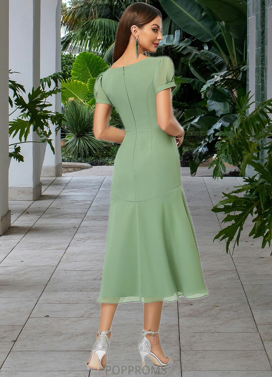 Skye Trumpet/Mermaid V-Neck Tea-Length Chiffon Cocktail Dress With Pleated PP6P0022315