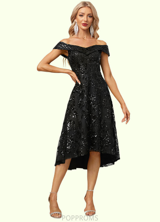 Liana A-line Off the Shoulder Asymmetrical Lace Sequin Cocktail Dress With Sequins PP6P0022328