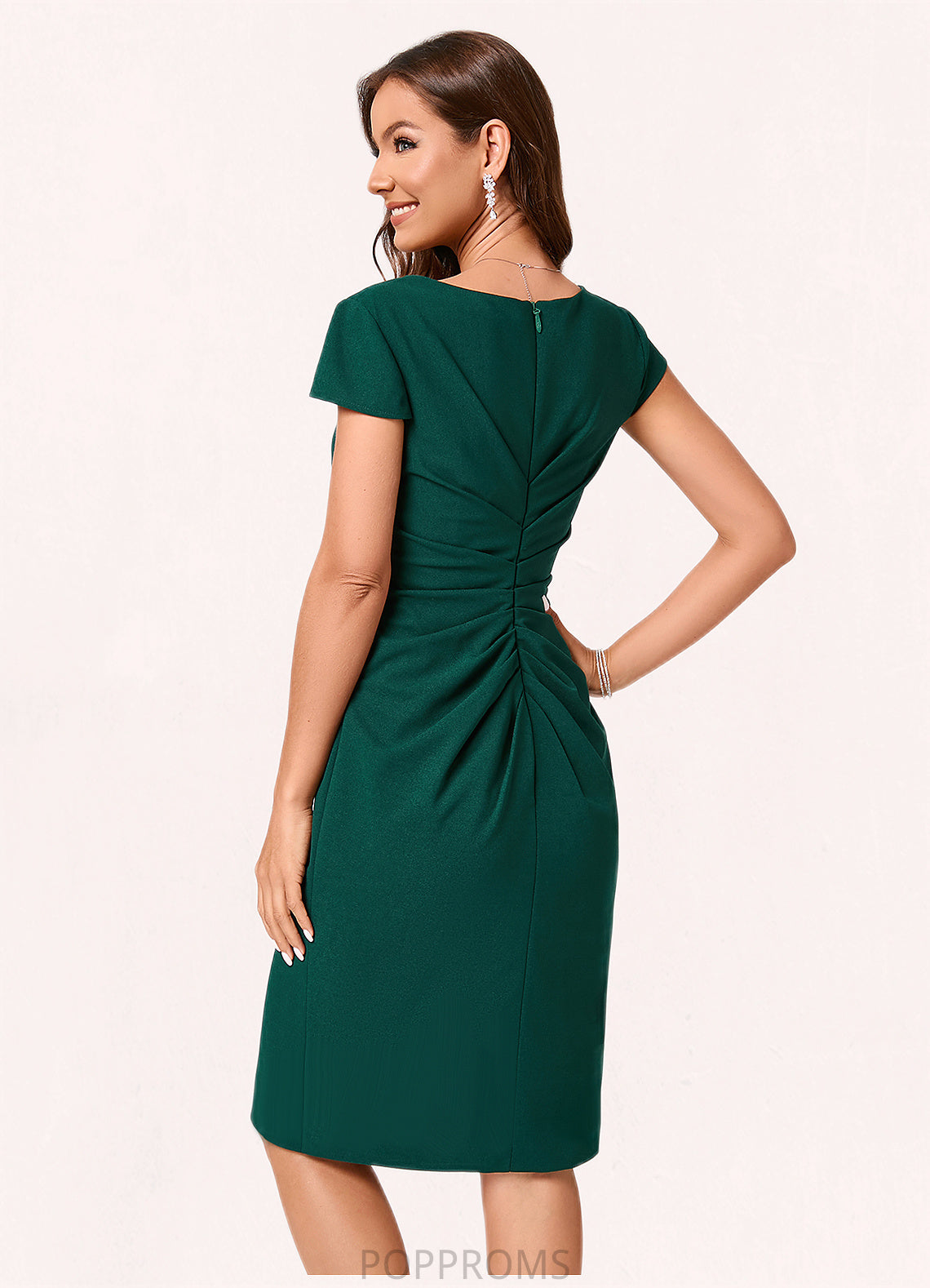 Allison Sheath/Column V-Neck Knee-Length Stretch Crepe Cocktail Dress With Ruffle PP6P0022329