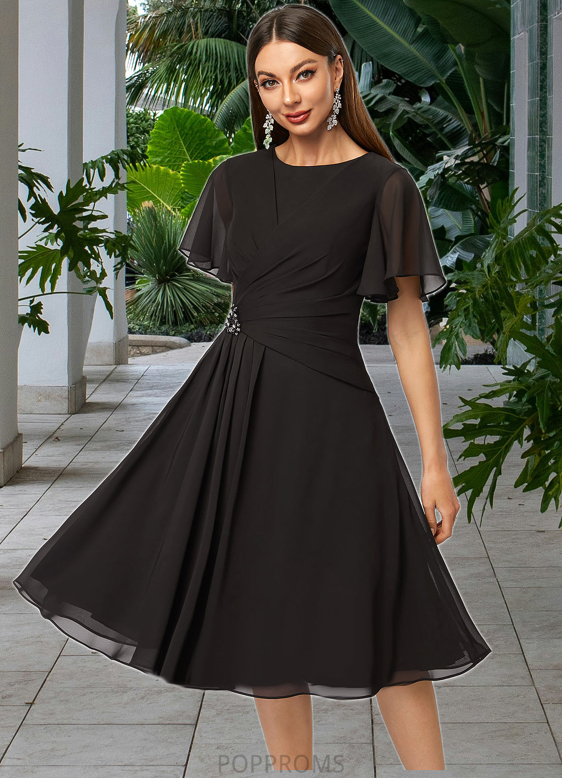 Shyla A-line Scoop Knee-Length Chiffon Cocktail Dress With Beading Pleated PP6P0022336