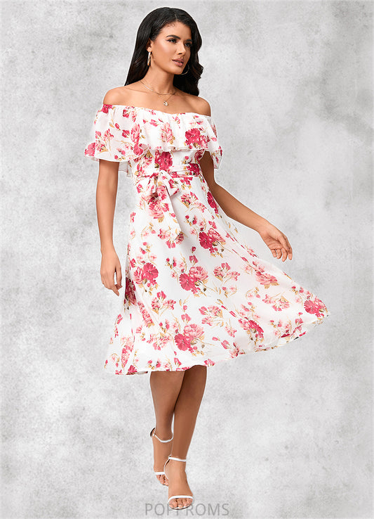 Ryann A-line Off the Shoulder Knee-Length Chiffon Cocktail Dress With Bow PP6P0022337