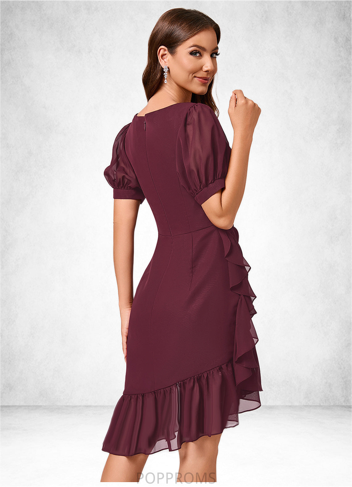 Anya Sheath/Column V-Neck Asymmetrical Chiffon Cocktail Dress With Cascading Ruffles Ruffle PP6P0022339