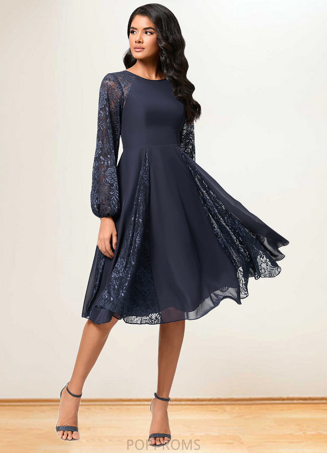 Giovanna A-line Scoop Knee-Length Chiffon Lace Cocktail Dress PP6P0022347