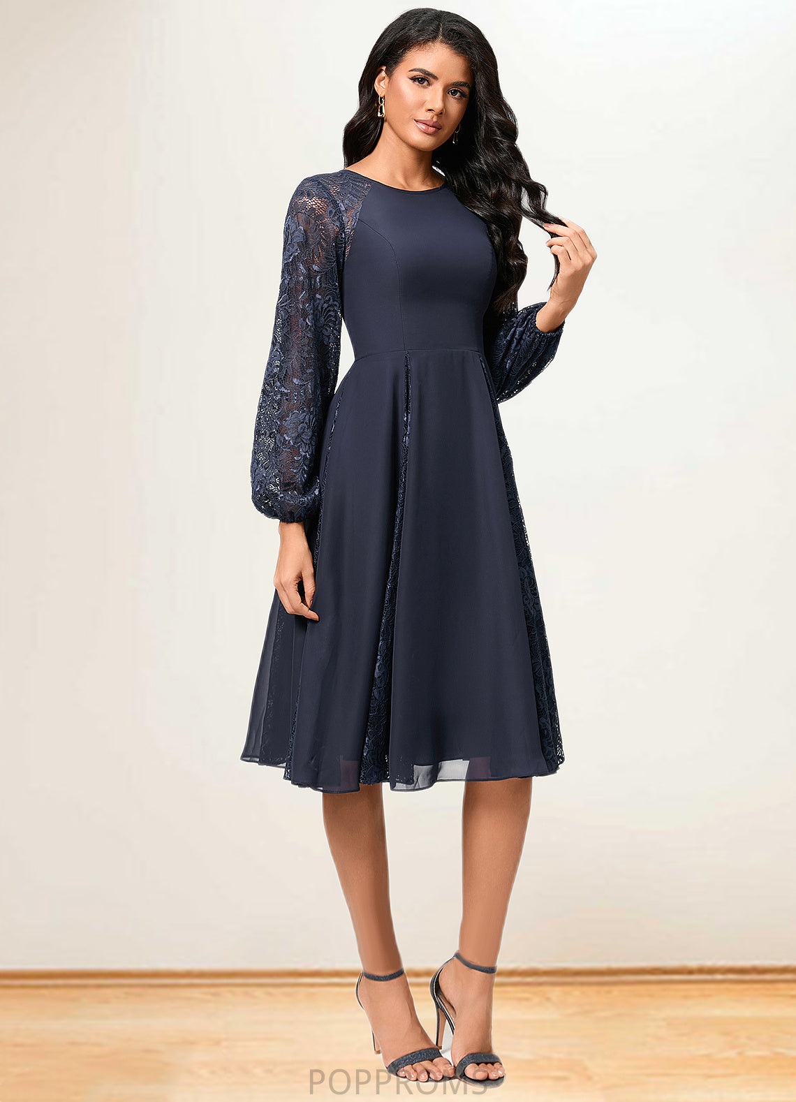 Giovanna A-line Scoop Knee-Length Chiffon Lace Cocktail Dress PP6P0022347