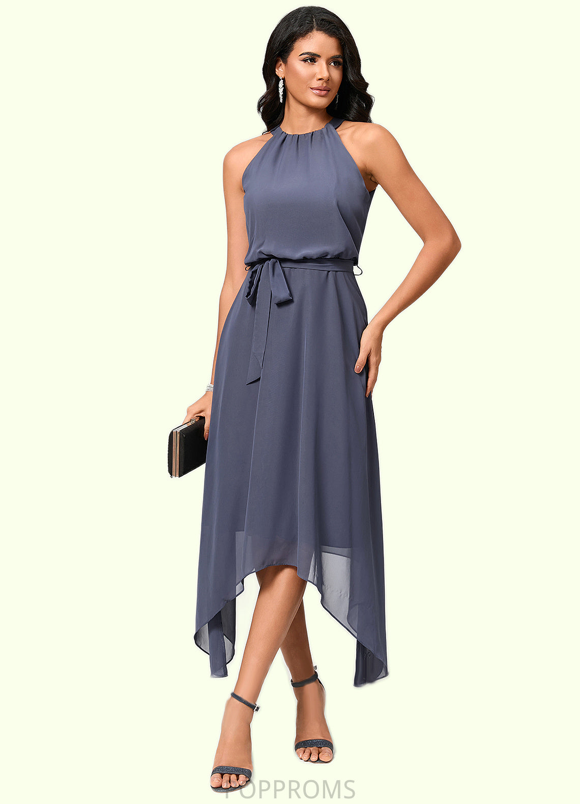 Anya A-line Scoop Ankle-Length Chiffon Cocktail Dress With Ruffle PP6P0022361