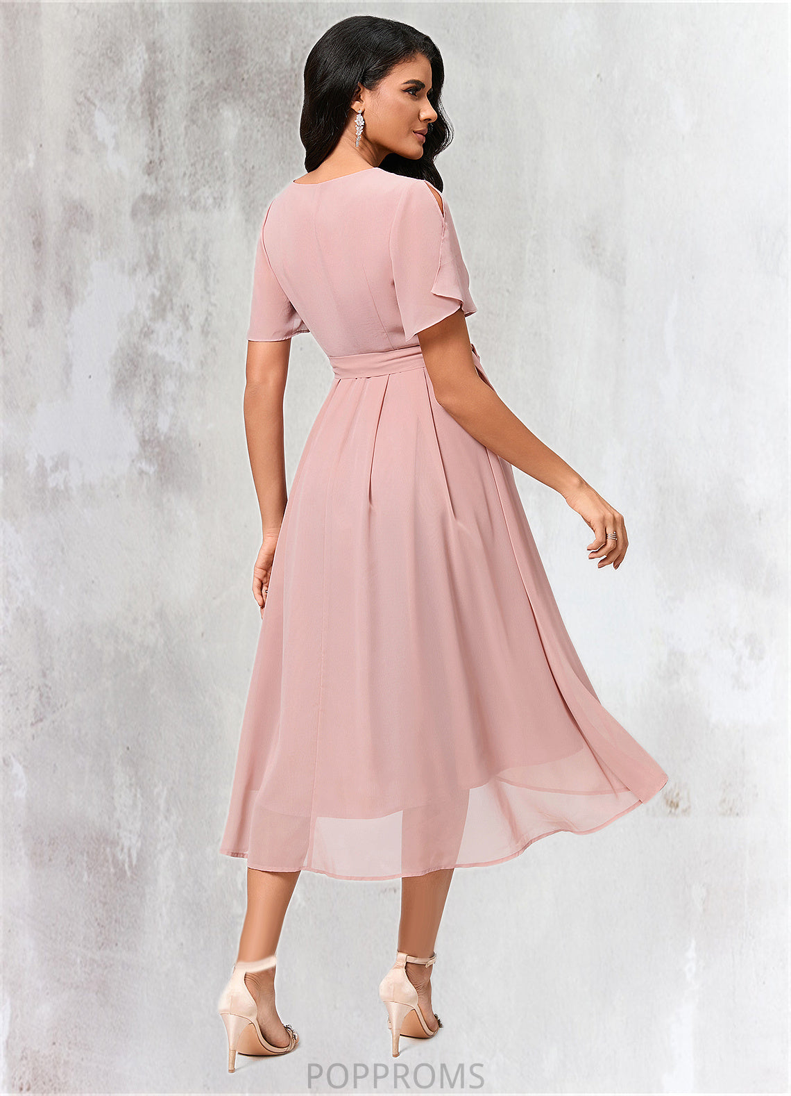 Shayla A-line V-Neck Asymmetrical Chiffon Cocktail Dress With Bow Pleated PP6P0022368