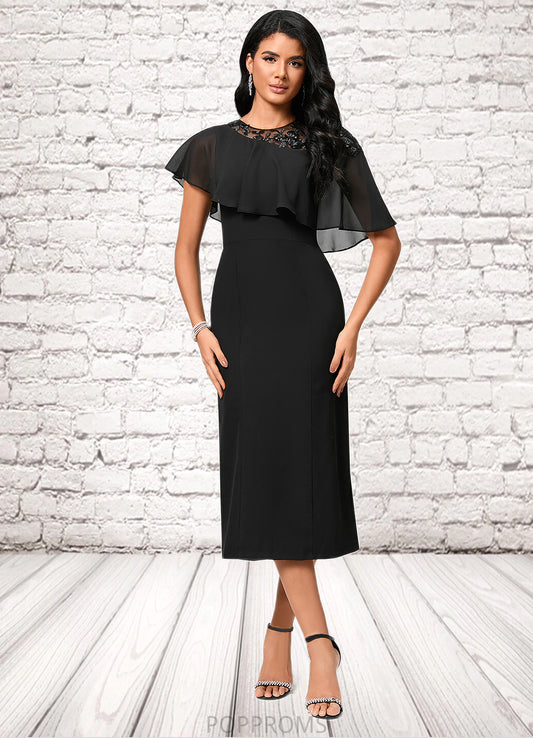 Clare Sheath/Column Scoop Tea-Length Chiffon Cocktail Dress With Appliques Lace PP6P0022388